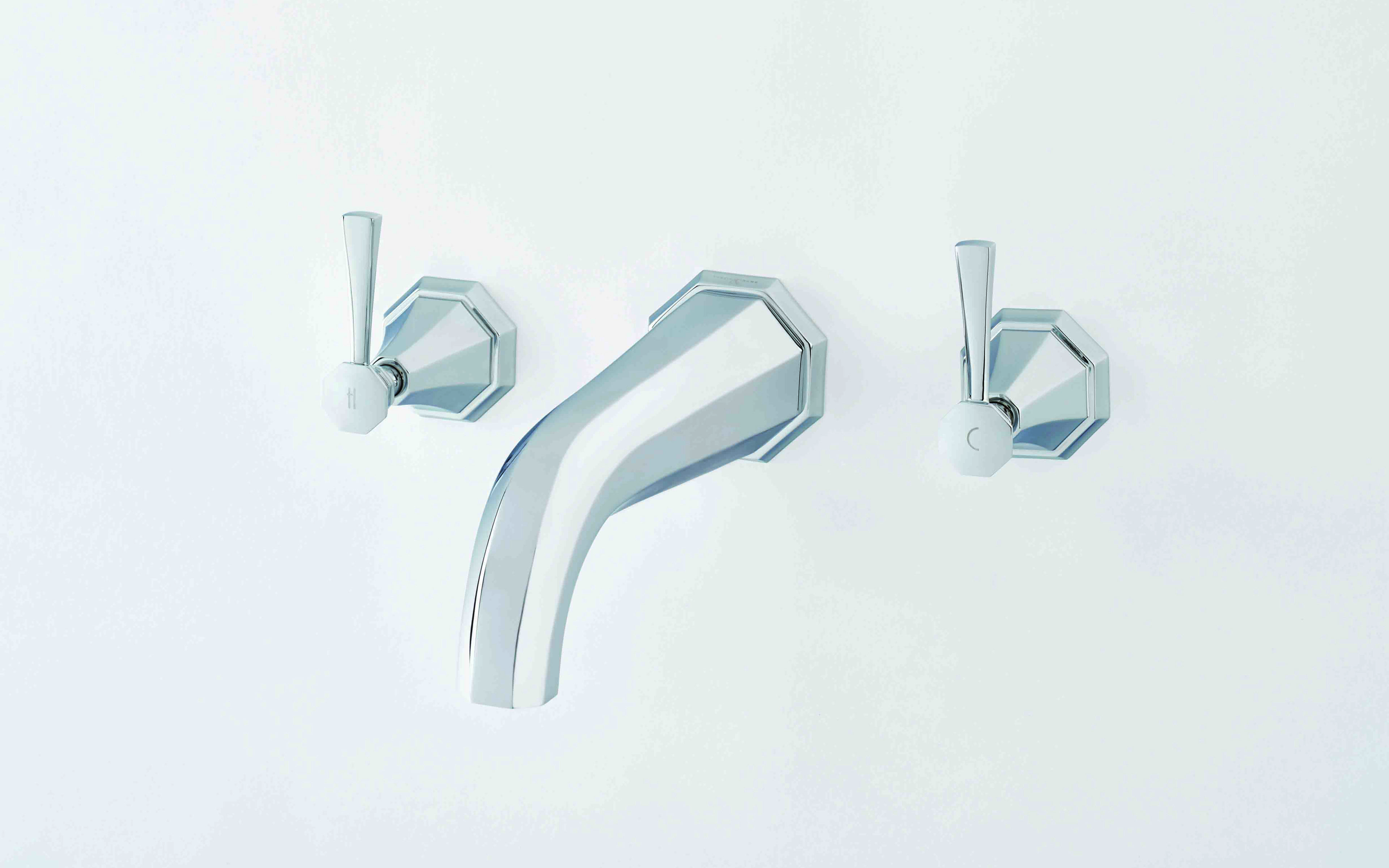 Deco Three-Hole Wall-Mounted Bath Filler with Lever Handles - Chrome