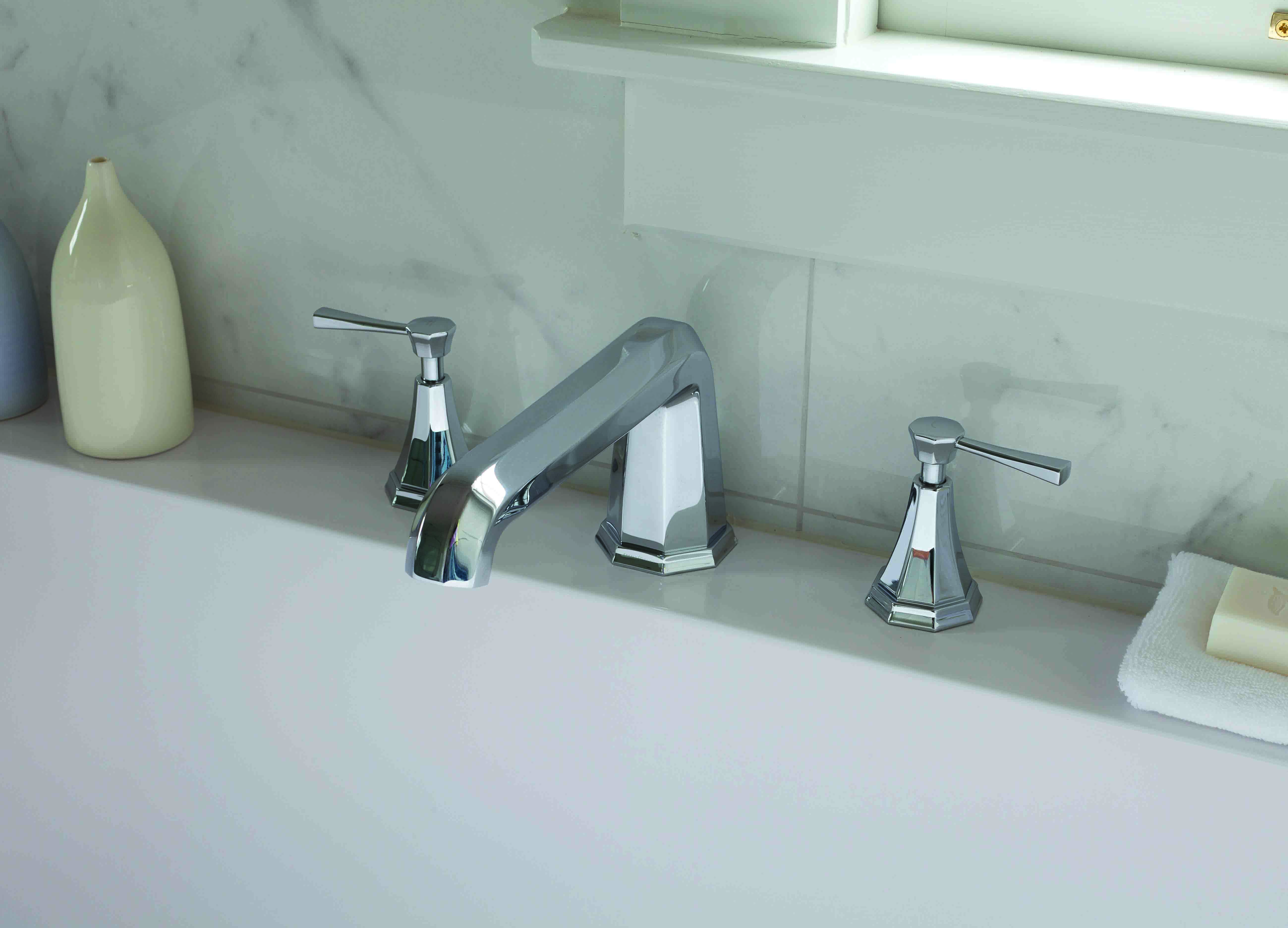 Deco Three-Hole Deck-Mounted Bath Filler with Lever Handles - Chrome