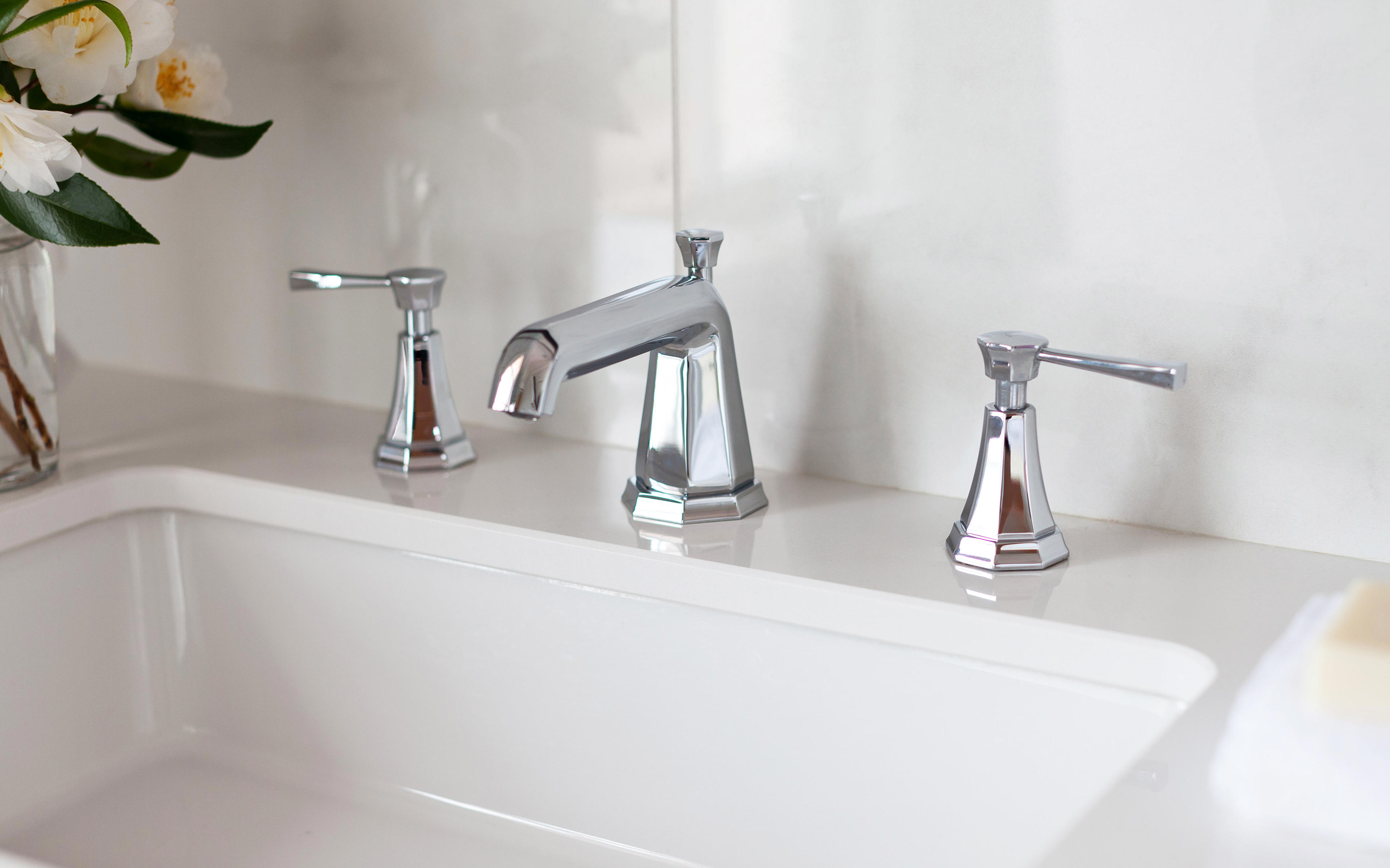 Deco Three-Hole Basin Mixer with Lever Handles - Chrome