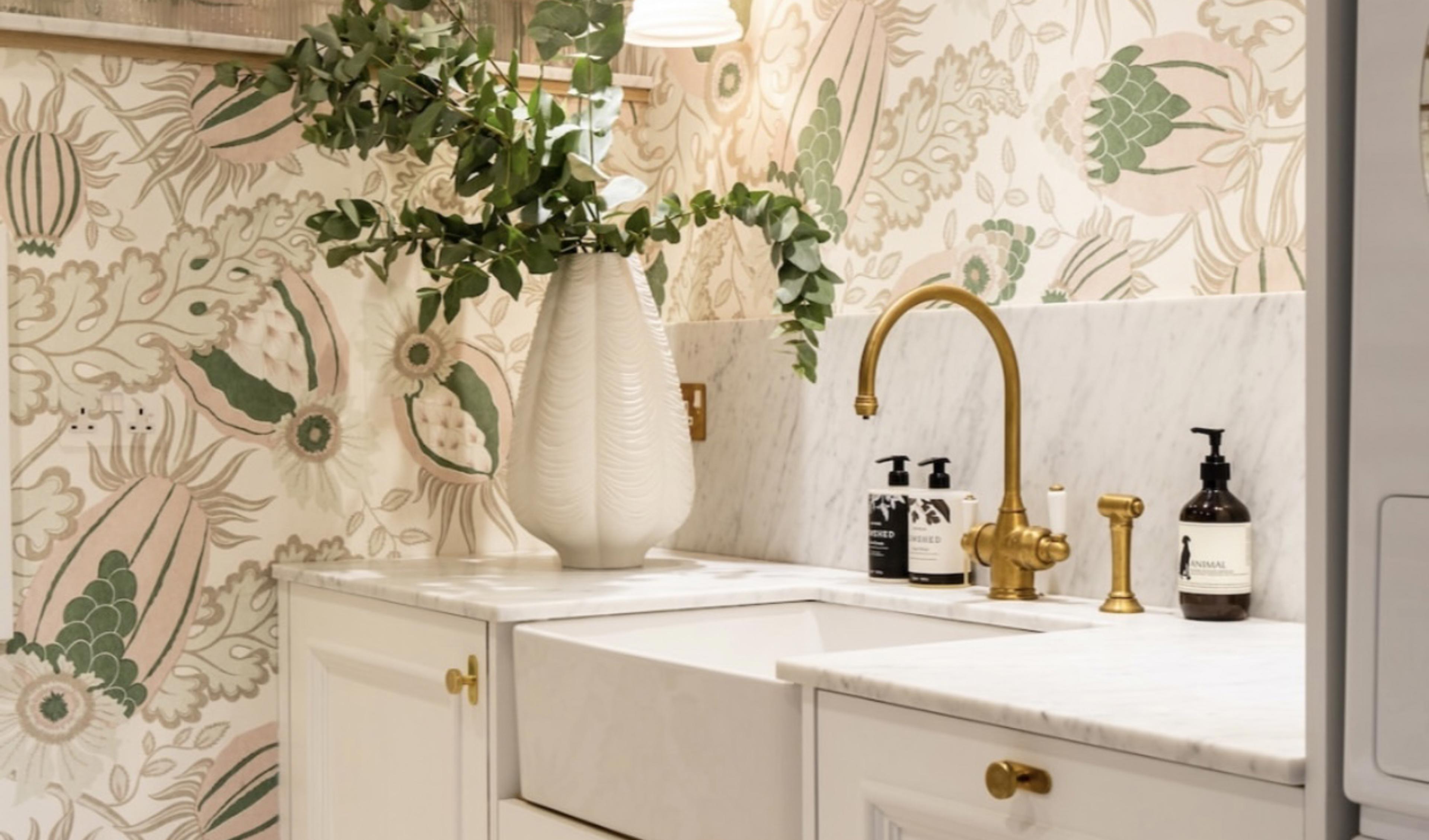 The utility room is also designed in the same way featuring our aged brass Polaris 3-in-1 instant hot tap with rinse and a Shaws of Darwen fireclay sink.