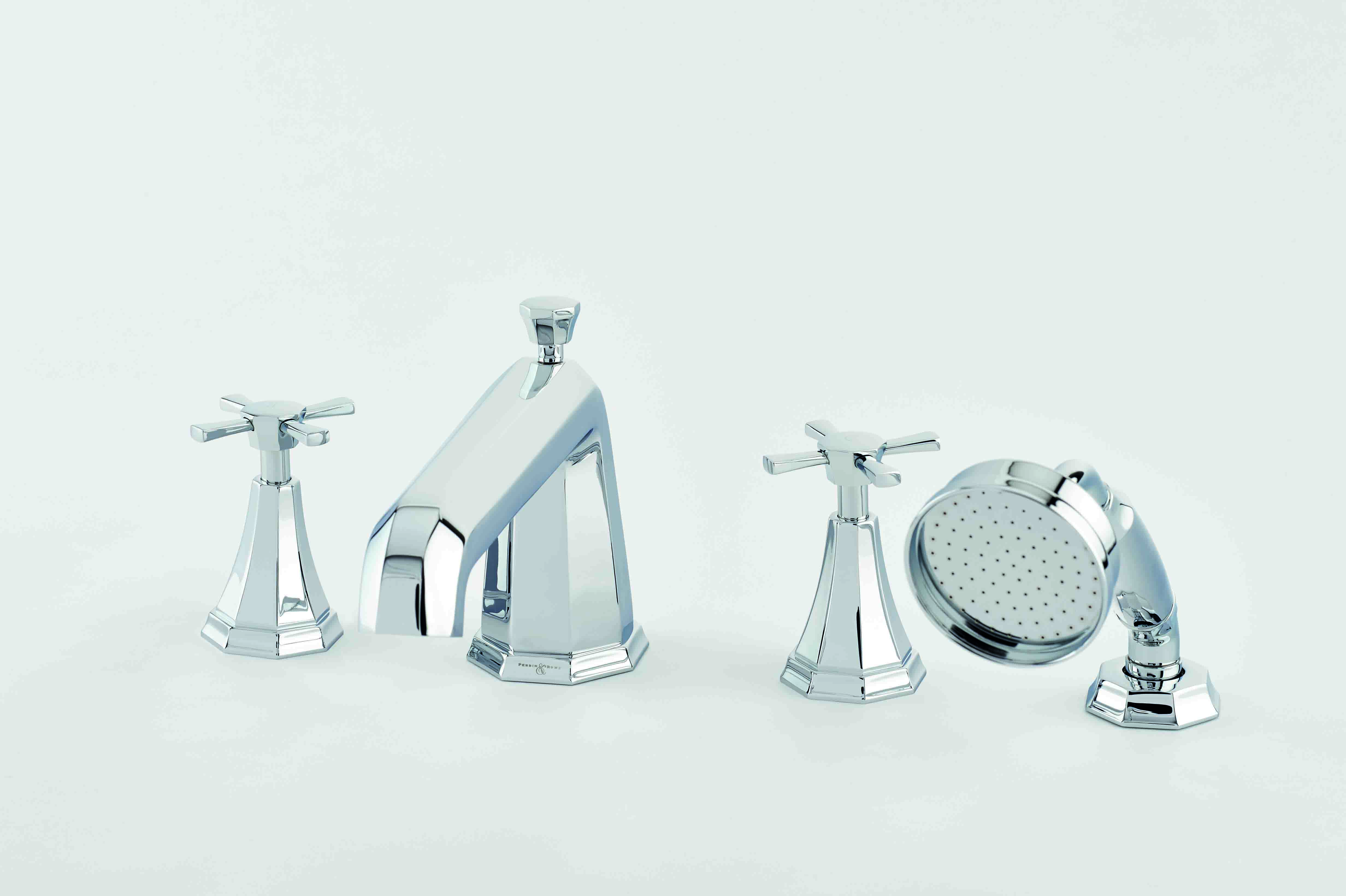 Deco Four-Hole Bath-Shower Mixer with Crosstop Handles - Chrome