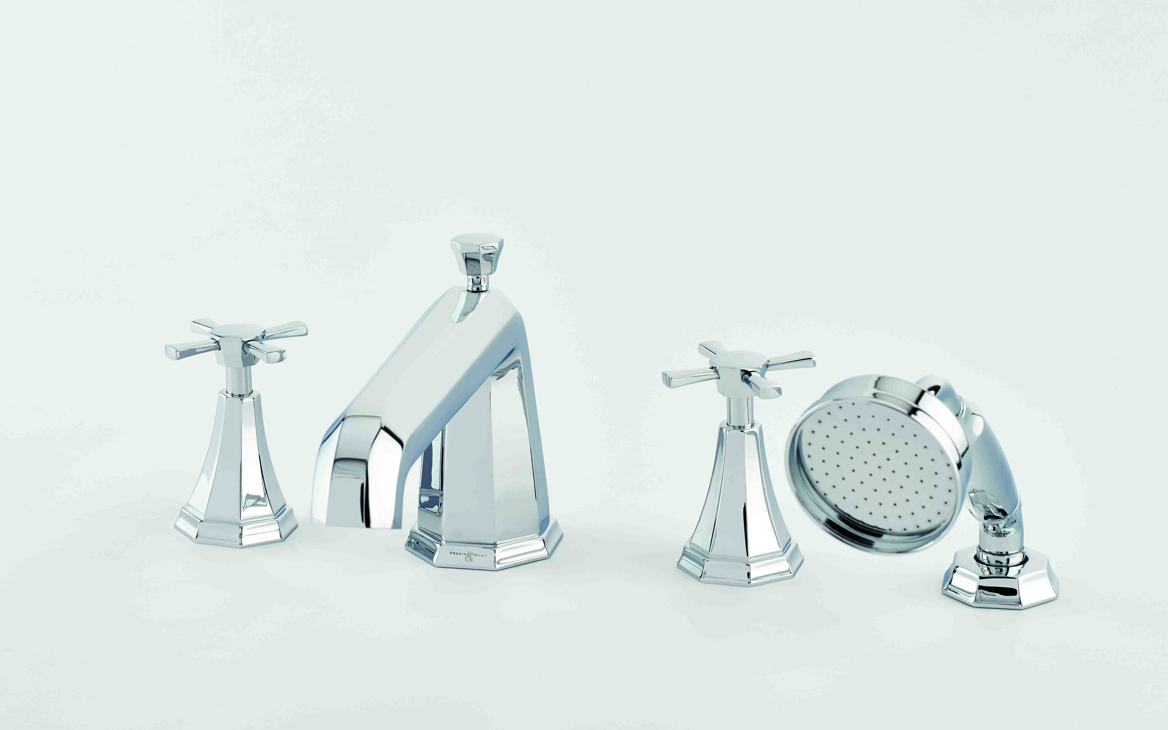 Deco Four-Hole Bath-Shower Mixer with Crosstop Handles - Chrome